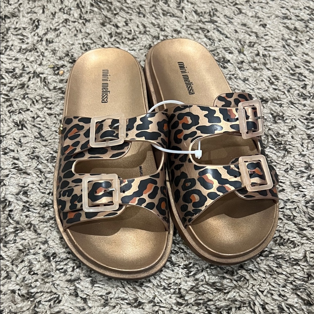 Mini Melissa Leopard Double Buckle Sandals kids size 3